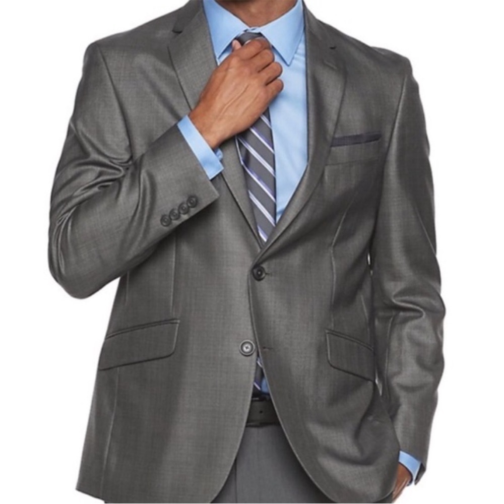 Billy London slim fit sharkskin gray blazer